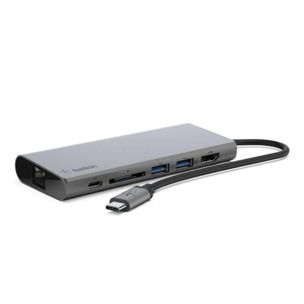 Belkin USB-C Multimedia Hub Pass Through αντάπτορας 60W (Gigabit Ethernet, 2xUSB 3.0, HDMI) σε χρώμα Space Grey