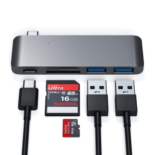 Satechi Αλουμινένιος Type-C Αντάπτορας 3σε1 Combo Hub USB Pass-Through σε χρώμα Space Gray