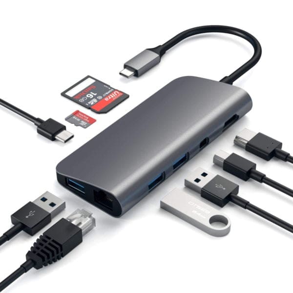 Satechi Αλουμινένιος Type-C Multimedia Αντάπτορας με Gigabit Ethernet, 3x εξόδους USB 3.0 και έξοδο HDMI σε χρώμα Space Grey