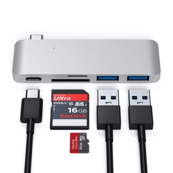 Satechi Αλουμινένιος Type-C Αντάπτορας 3σε1 Combo Hub USB Pass-Through σε χρώμα Silver