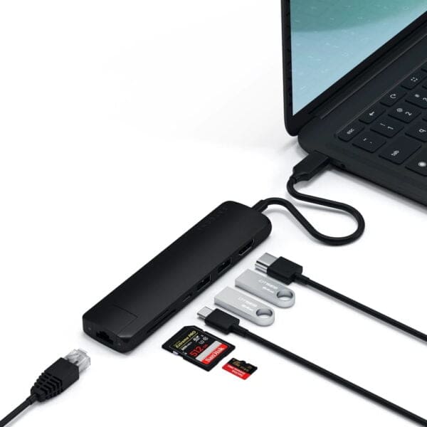 Satechi Λεπτός Αλουμινένιος αντάπτορας Type-C Multi-Port με Ethernet σε χρώμα Black