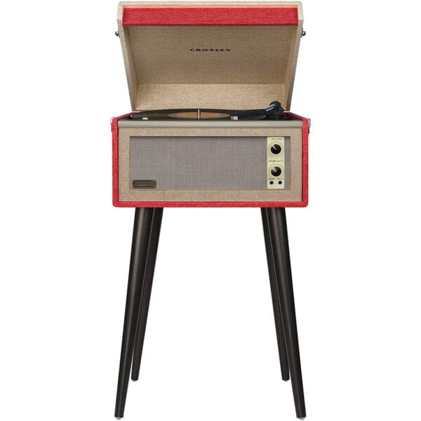 Crosley Bermuda "Dansette" Αυτόματο Πικάπ με συνδεσιμότητα Bluetooth, σε όμορφο vintage έπιπλο με αφαιρούμενα πόδια και ενσωματωμένα ηχεία σε κόκκινο χρώμα