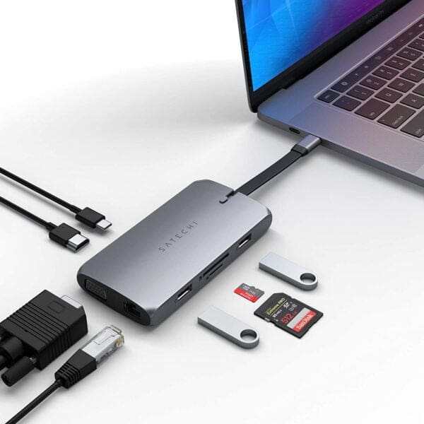 Satechi USB-C On-the-Go 9-σε-1 Multiport αντάπτορας (Gigabit Ethernet, USB-C PD 100W, SD/MicroSD, HDMI, VGA) σε χρώμα Space Grey