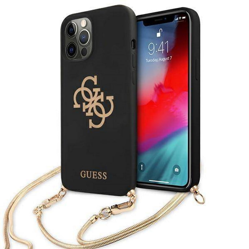 Guess "4G Logo Collection" Θήκη προστασίας από σιλικόνη με χρυσή αλυσίδα – iPhone 12 Pro Max (Μαύρο/Χρυσό)