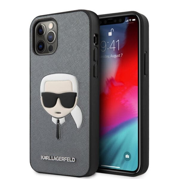 Karl Lagerfeld Saffiano Leather Hard Case Karl's Head Θήκη προστασίας από δερματίνη – iPhone 12 Pro Max (ασημί - KLHCP12LSAKHSL)