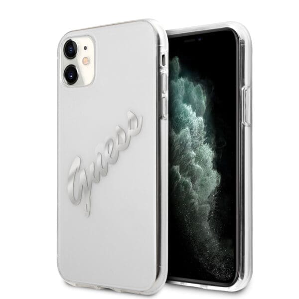 Guess “Vintage Script Silver Logo Collection” Σκληρή Θήκη προστασίας από σιλικόνη – Apple iPhone 11 (Διάφανη)