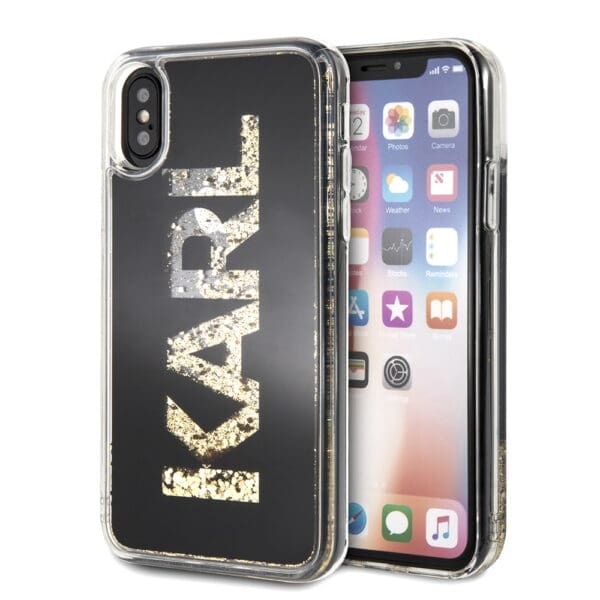 Karl Lagerfeld "Karl Logo Glitter Cover" Hard Case Θήκη προστασίας από σιλικόνη – iPhone X / Xs (Clear Glitter / Black / Gold)
