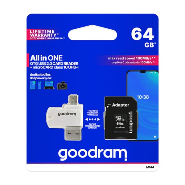 GoodRam Κάρτα Μνήμης 64GB microSDHC cl. 10 UHS-I + αντάπτορας SD + Card Reader
