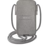 Guess Saffiano Pouch with cord Τσαντάκι κατάλληλο για smartphone Large (180x105mm) με κορδονάκι (Grey - GUPHLPSASBGR)