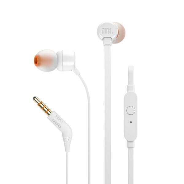 JBL T110 In Ear Headphones Ακουστικά ψείρες με ενσωματωμένο μικρόφωνο και πλήκτρο ελέγχου (λευκό)