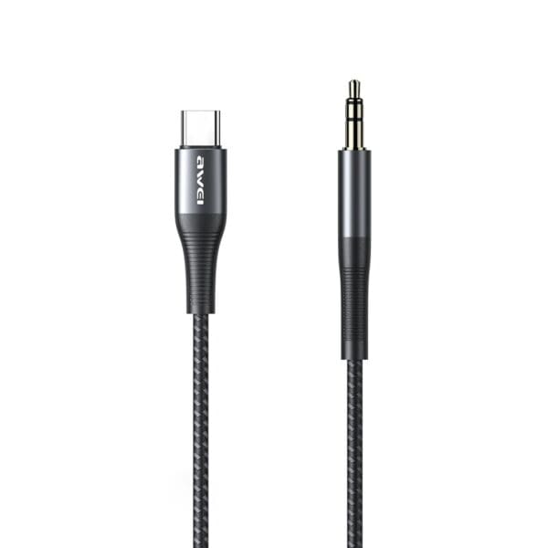 Awei USB Type-C male - 3.5mm male Καλώδιο 'Ηχου υψηλής αντοχής σε μαύρο/γκρι χρώμα (CL-116T)