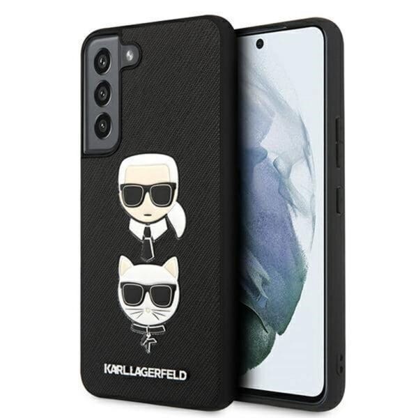 Karl Lagerfeld Ikonik Saffiano Hard Case "Karl & Choupette Head" Θήκη προστασίας από δερματίνη – Galaxy S22 5G (Μαύρο - KLHCS22SSAKICKCBK)