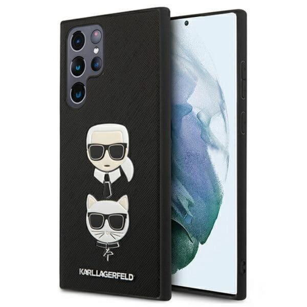 Karl Lagerfeld Ikonik Saffiano Hard Case "Karl & Choupette Head" Θήκη προστασίας από δερματίνη – Galaxy S22 Ultra 5G (Μαύρο - KLHCS22LSAKICKCBK)