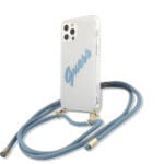 Guess “Vintage Script Pink Logo Collection” Σκληρή Θήκη προστασίας από σιλικόνη με κορδονάκι χειρός σε γαλάζιο χρώμα – Apple iPhone 12 Pro Max (Διάφανη)