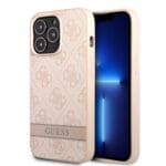 Guess "4G Logo Collection" Printed Stripe Θήκη προστασίας από δερματίνη – iPhone 13 Pro (Ροζ)