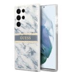 Guess "Marble Collection" Printed Stripe Θήκη προστασίας με όψη μαρμάρου και κορδονάκι χειρός – Samsung Galaxy S22 Ultra (Μπλε/Λευκό)