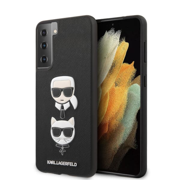 Karl Lagerfeld Ikonik Saffiano Hard Case "Karl & Choupette Head" Θήκη προστασίας από δερματίνη – Galaxy S21+ G996 (Μαύρο - KLHCS21MSAKICKCBK)