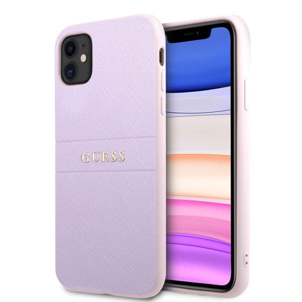 Guess Hot Stamp/Metal Logo Saffiano Leather Case Θήκη προστασίας – iPhone 11 (Purple)