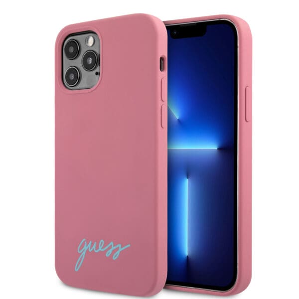Guess Glitter Script Vintage Gold Logo Θήκη προστασίας – iPhone 12 / 12 Pro (Pink)
