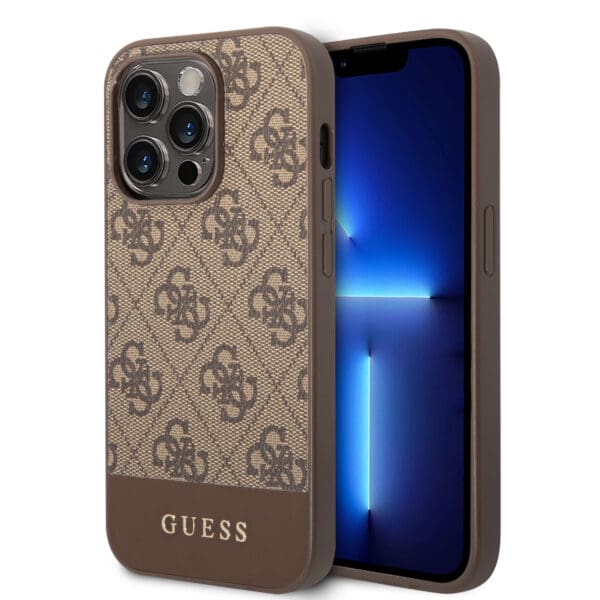 Guess "4G Logo Collection" Printed Stripe Θήκη προστασίας από δερματίνη – iPhone 14 Pro Max (Καφέ)