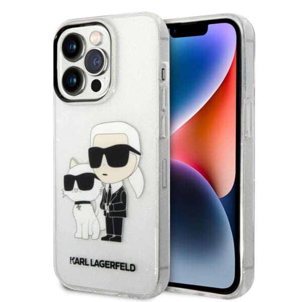 Karl Lagerfeld Ikonik Back Cover Case Karl & Choupette Διάφανη θήκη προστασίας από TPU / PC – iPhone 14 Pro (Clear Glitter)