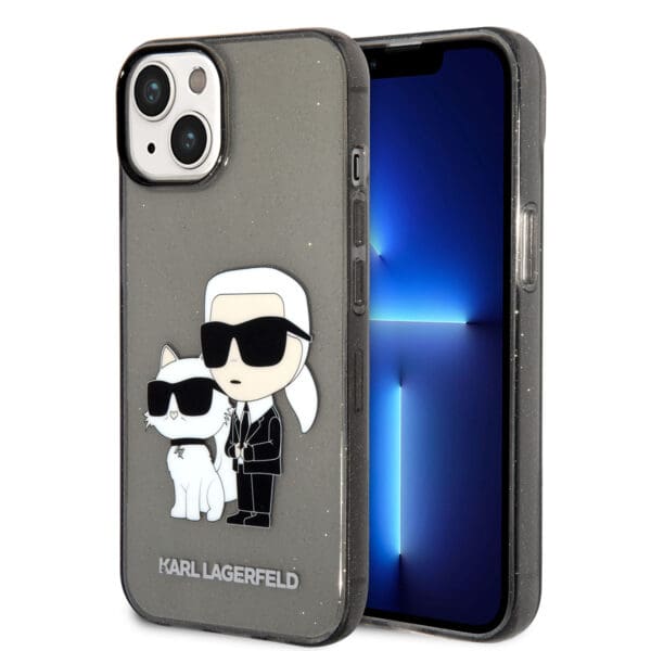Karl Lagerfeld Ikonik Back Cover Case Karl & Choupette Διάφανη θήκη προστασίας από TPU / PC – iPhone 14 Plus (Clear Glitter/Black)