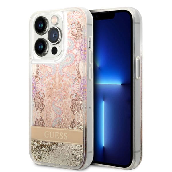 Guess Liquid Glitter Paisley Gold Collection Θήκη προστασίας από σιλικόνη – iPhone 14 Pro Max (Gold)