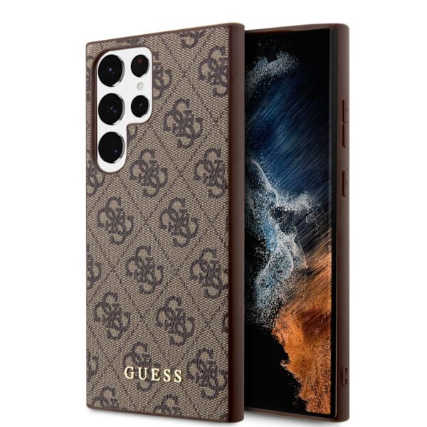 Guess “4G Logo Collection” Script Metal Logo Θήκη προστασίας από δερματίνη – Samsung Galaxy S23 Ultra S918 (Καφέ)