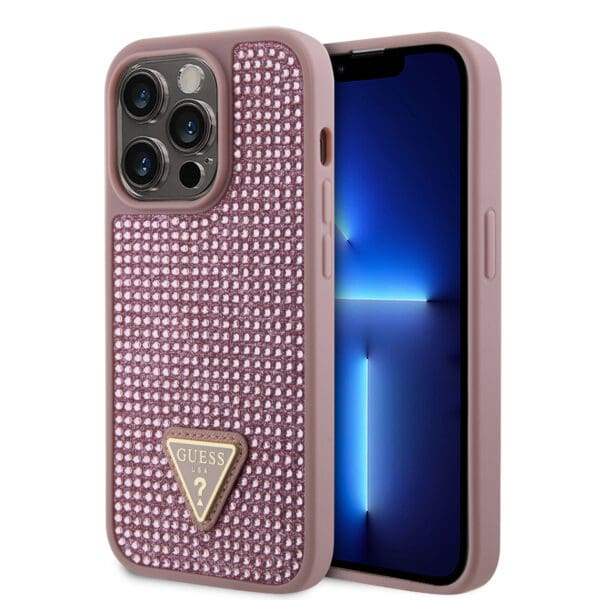 Guess “Rhinestones Triangle Metal Logo Collection” Θήκη προστασίας για iPhone 14 Pro (Ροζ)