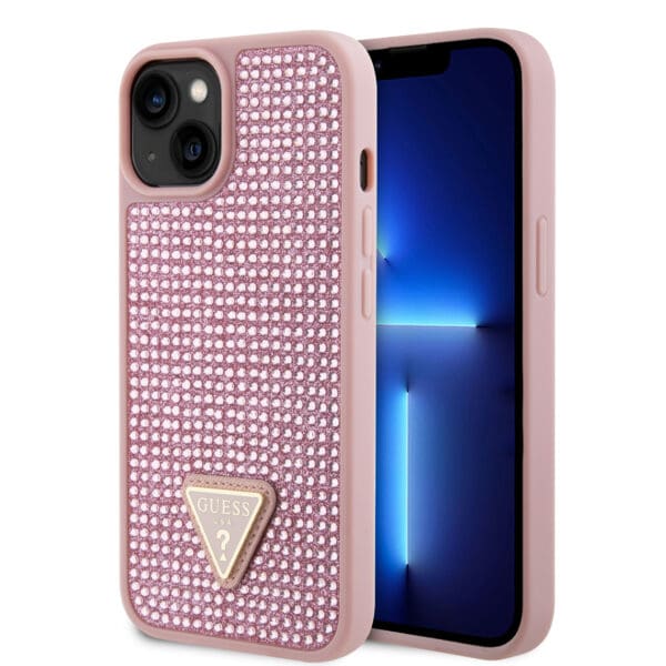 Guess “Rhinestones Triangle Metal Logo Collection” Θήκη προστασίας για iPhone 14 Plus (Ροζ)