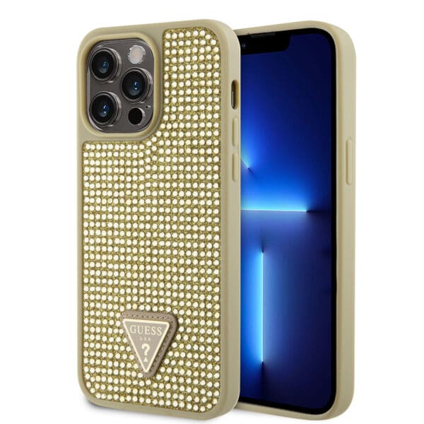 Guess “Rhinestones Triangle Metal Logo Collection” Θήκη προστασίας για iPhone 14 Pro Max (Χρυσό)