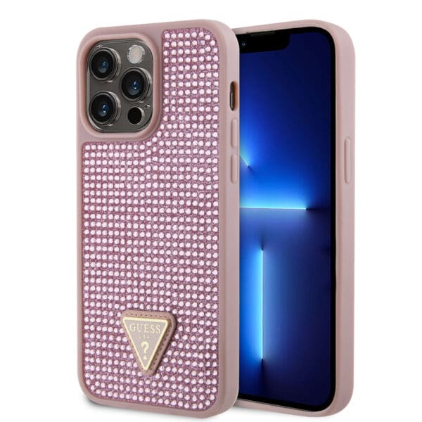 Guess “Rhinestones Triangle Metal Logo Collection” Θήκη προστασίας για iPhone 14 Pro Max (Ροζ)