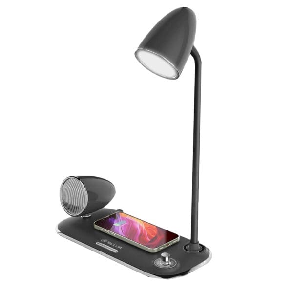 Tellur Nostalgia Wireless Desk Charger Ρετρο φωτιστικό γραφείου, ηχείο και βάση ασύρματης φόρτισης 3 σε 1 με υποστήριξη τεχνολογίας Qi (μαυρη)