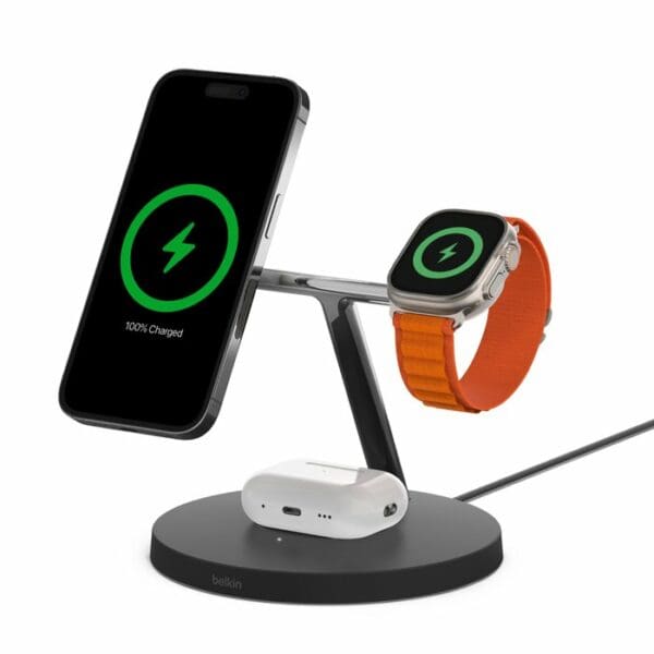 Belkin BOOST↑CHARGE Pro 3-in-1 Ασύρματη βάση φόρτισης 15W με τεχνολογία MagSafe V2 - μαύρη - WIZ017VFBK