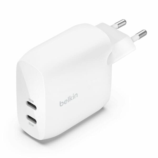 Belkin Boost↑Charge Pro Dual USB-C Wall Charger Οικιακός φορτιστής ισχύος PPS 60W (λευκός) (WCB010vfWH)