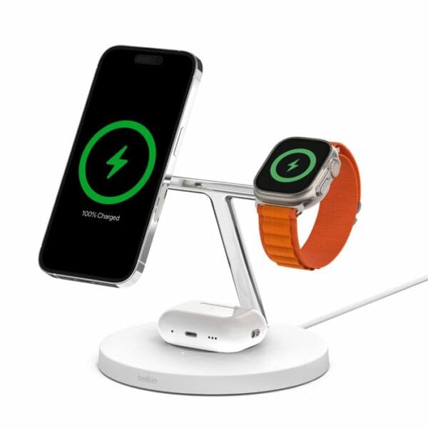 Belkin BOOST↑CHARGE Pro 3-in-1 Ασύρματη βάση φόρτισης 15W με τεχνολογία MagSafe V2 - λευκή - WIZ017vfWH