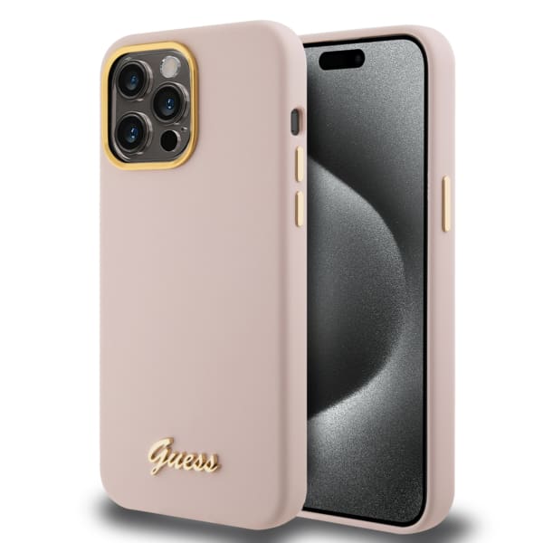 Guess “Vintage Script Gold Logo Collection” Σκληρή Θήκη προστασίας από σιλικόνη – Apple iPhone 15 Pro Max (Ροζ  – GUHCP15XSMBSLP)