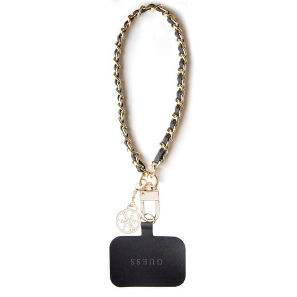 Guess "4G Logo" Hand Saffiano / Chain Strap Universal αλυσίδα κινητού συμβατή με κάθε τύπο θήκης (Μαύρη / Χρυσή – GUOUCHSAMC4K)