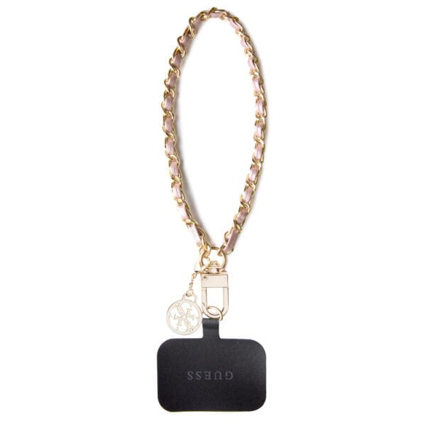 Guess "4G Logo" Hand Saffiano / Chain Strap Universal αλυσίδα κινητού συμβατή με κάθε τύπο θήκης (Ροζ / Χρυσή – GUOUCHSAMC4P)