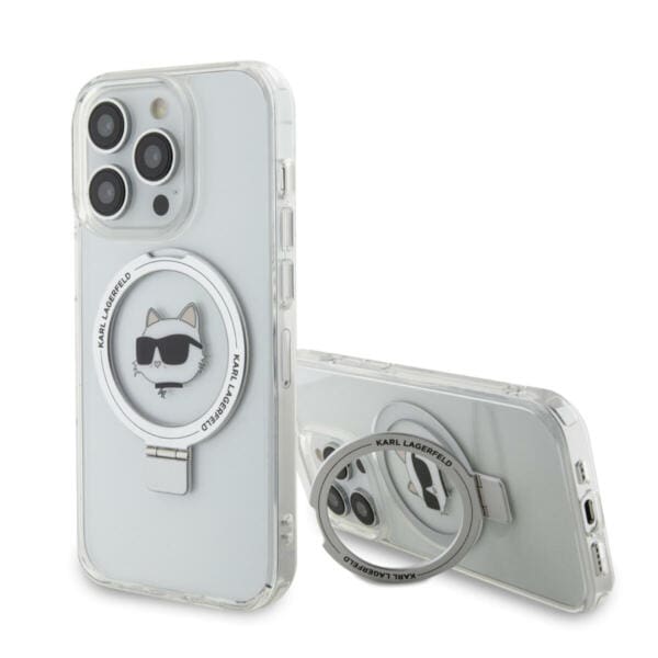 Karl Lagerfeld Magsafe Ringstand Case "Choupette's Head" Θήκη προστασίας από σκληρό πλαστικό για iPhone 15 Pro (White – KLHMP15LHMRSCHH)