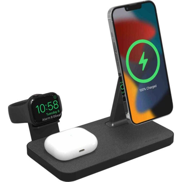 Mophie Snap+ 3 in 1 Charging Stand Οικιακός Μαγνητικός ταχυφορτιστής ισχύος 15W σε χρώμα γκρι