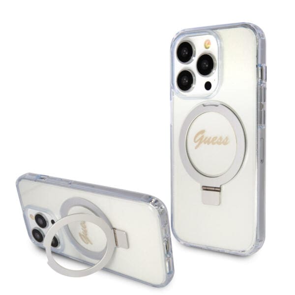 Guess MagSafe Ring Stand Glitter Hard Case Θήκη προστασίας από σιλικόνη – iPhone 15 Pro Max (Διάφανη –  GUHMP15XHRSGSD)