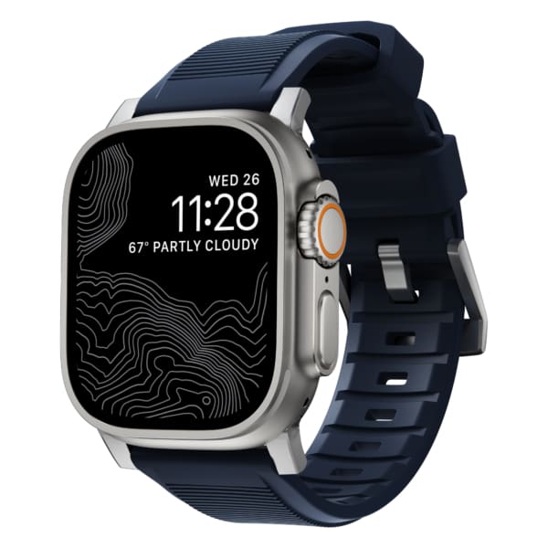 Nomad Rugged Band Αδιάβροχο Λουράκι από Καουτσούκ FKM Apple Watch 44mm, 45mm, 49mm – Atlantic Blue/Silver (NM01296485)