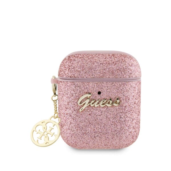 Guess "4G Charm Collection" Θήκη προστασίας απο Σιλικόνη για Apple Airpods 1/2 με χρυσό κρεμαστό στολίδι (Glitter Purple)