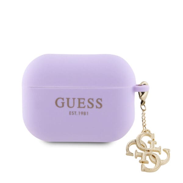 Guess Printed Gold Logo Θήκη προστασίας από σιλικόνη για Apple Airpods Pro 2 με χρυσό κρεμαστό στολίδι (Μωβ)