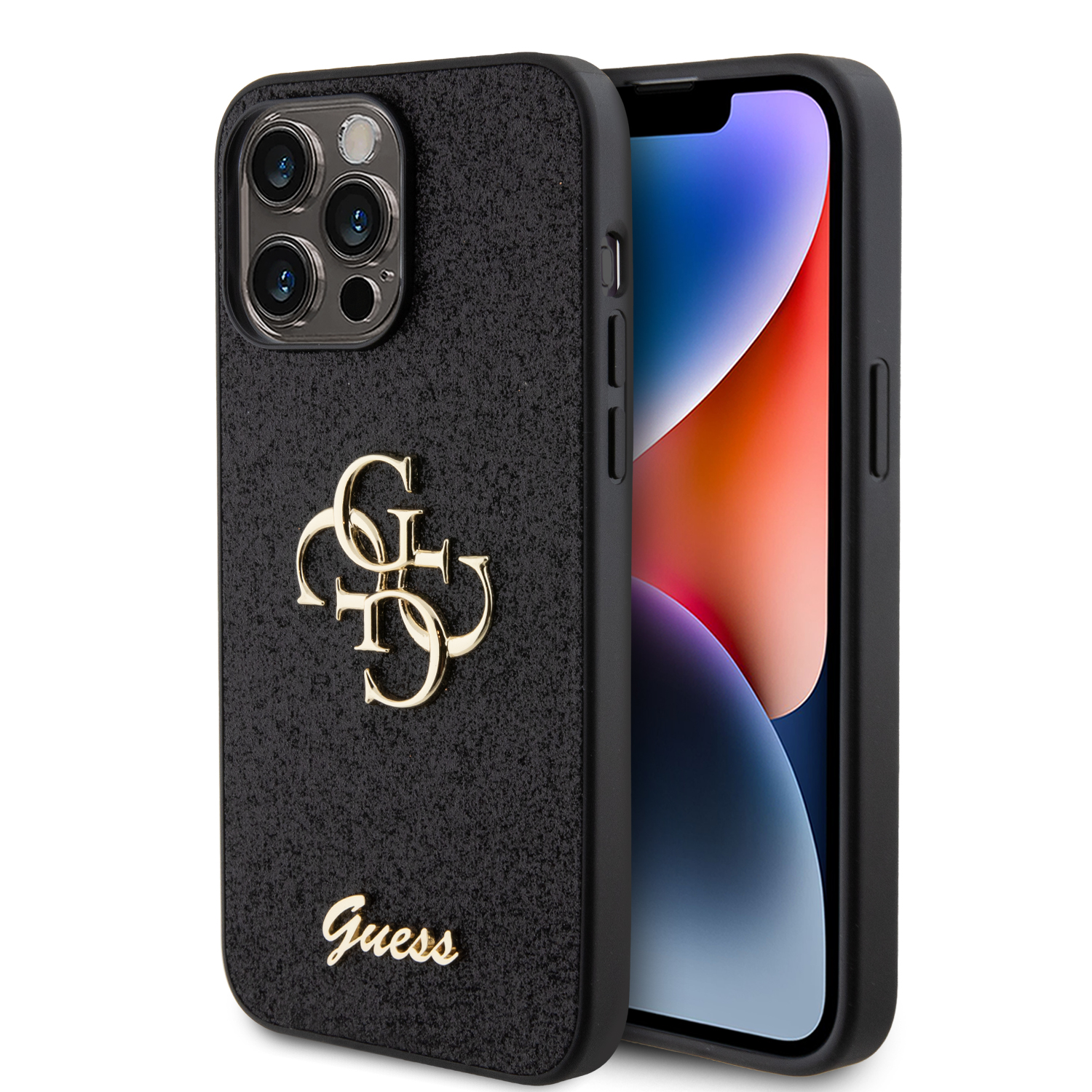 Guess Fixed Glitter 4G Logo Case Θήκη προστασίας από σιλικόνη – iPhone 15 Pro Max (Black – GUHCP15XHG4SGK)