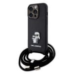 Karl Lagerfeld Crossbody K+C Metal Pin Saffiano Hard Case Θήκη προστασίας από δερματίνη με λουράκι – iPhone 15 Pro (Μαύρο – KLHCP15LSAKCPSK)