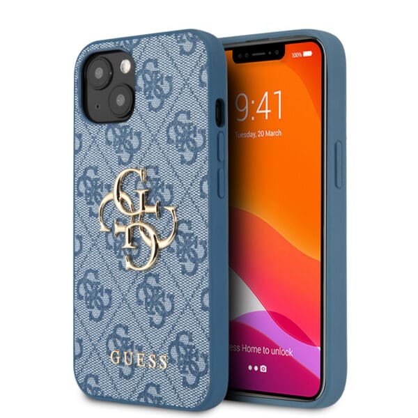 Guess “4G Logo Collection” Hard Case PU Leather Θήκη προστασίας από δερματίνη – iPhone 13 Mini (Μπλε – GUHCP13S4GMGBL)