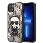 Karl Lagerfeld Flower Mono Ikonik Patch Case Θήκη προστασίας από δερματίνη – iPhone 13 (Γκρι – KLHCP13MPMNFIK1)