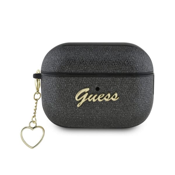 Guess “4G Charm Collection” Θήκη προστασίας απο Σιλικόνη για Apple Airpods Pro 2 με χρυσό κρεμαστό στολίδι σε σχήμα καρδιάς (Μαύρο)